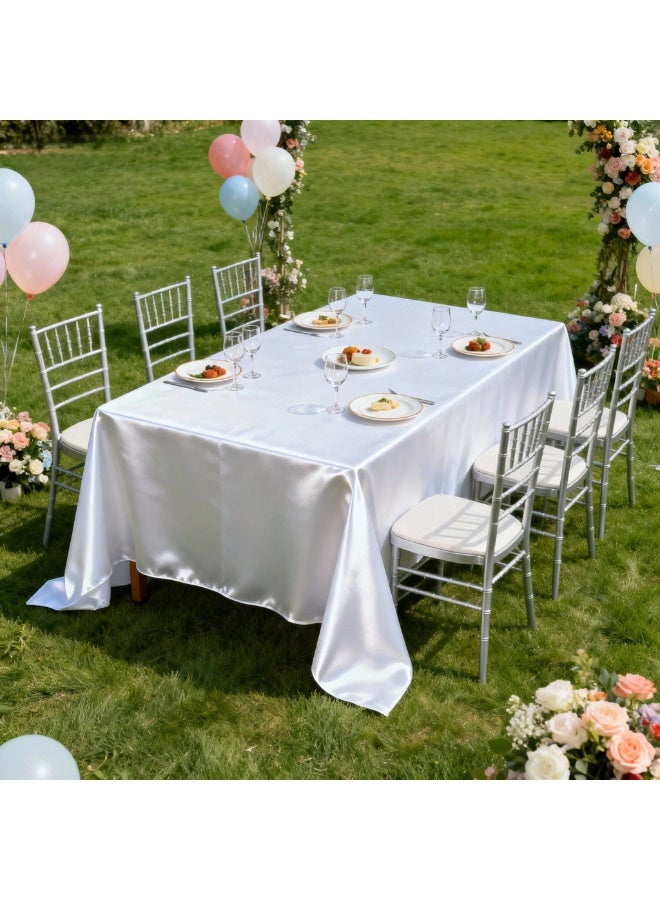 Fasola Satin Tablecloth, 1PC 147cm x 259cm Rectangular Tablecloth, Premium Silk Table Cover, Elegant Banquet Table Overlay for Weddings and Eid Al-Fitr Parties, Smooth Polyester Tablecloth (White) - Image 4